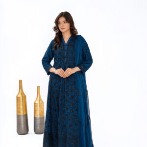 Midnight Teal Embroidered Chiffon
