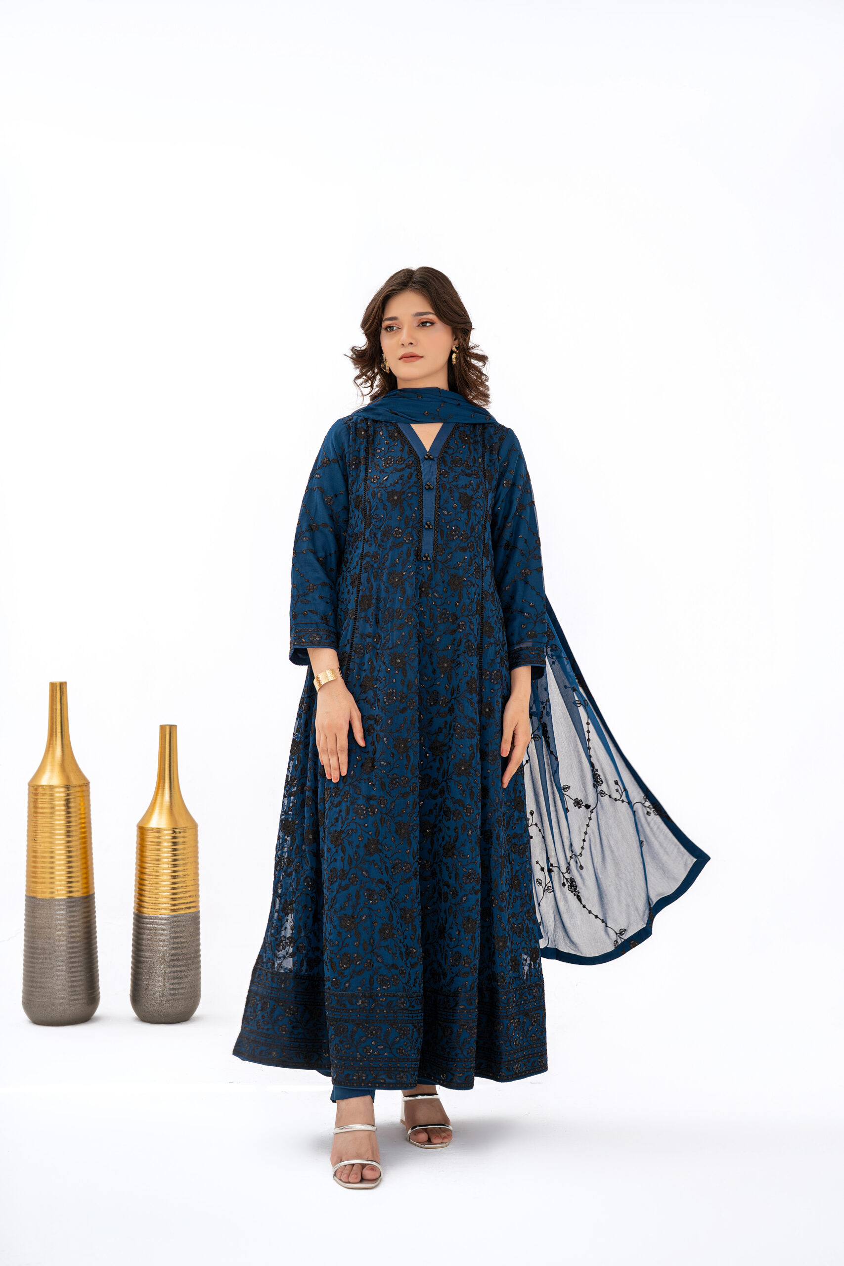 Midnight Teal Embroidered Chiffon - Image 3