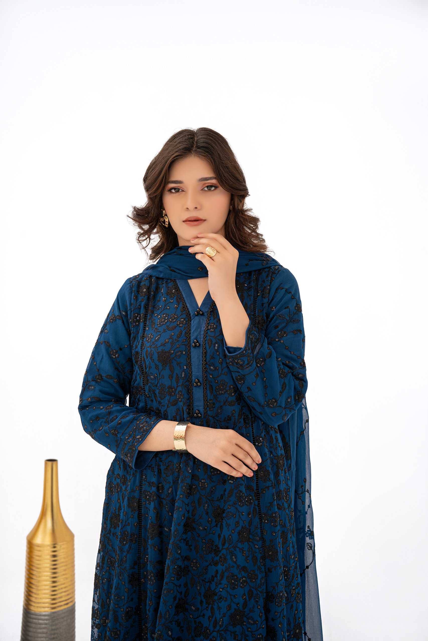 Midnight Teal Embroidered Chiffon - Image 4