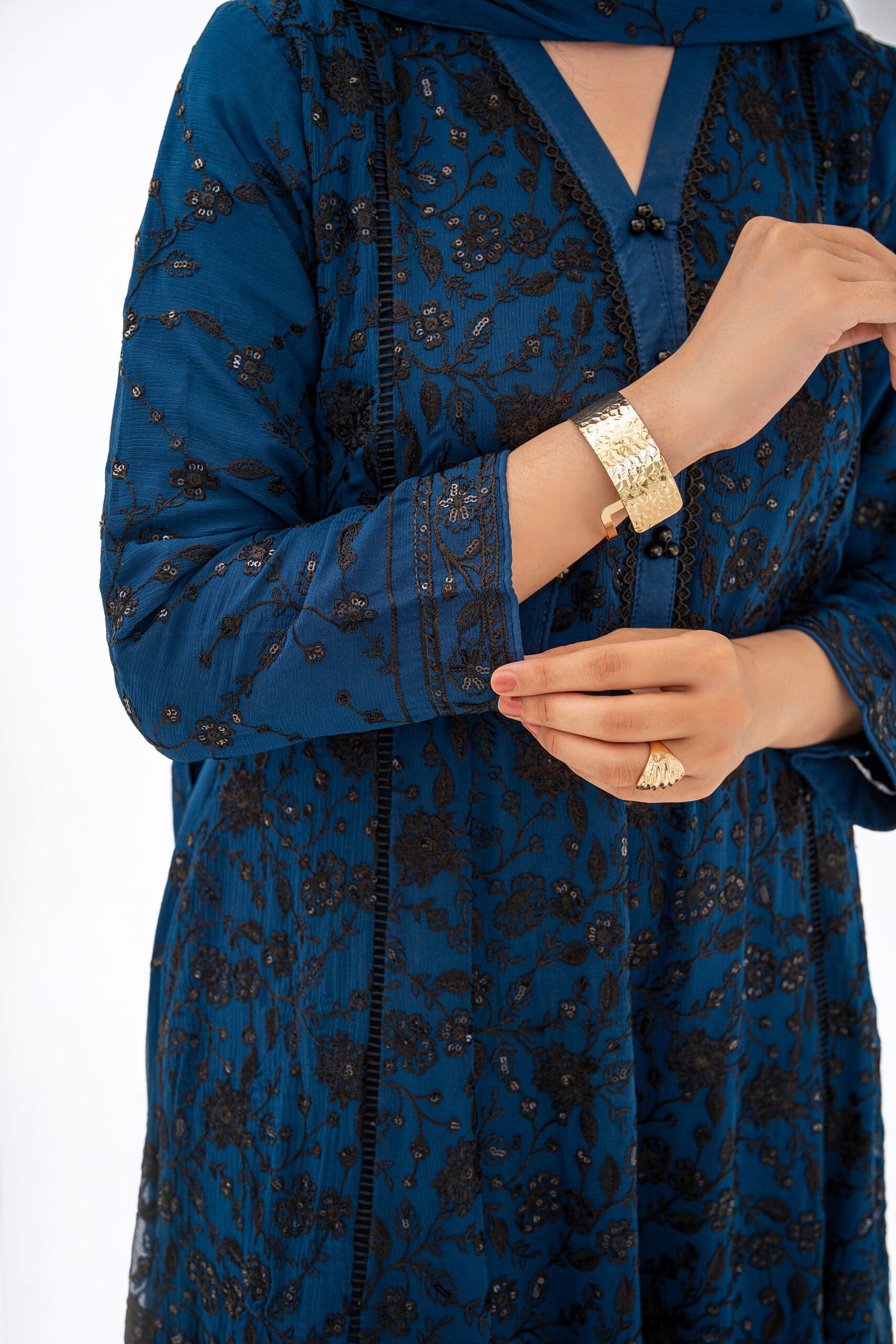 Midnight Teal Embroidered Chiffon - Image 5